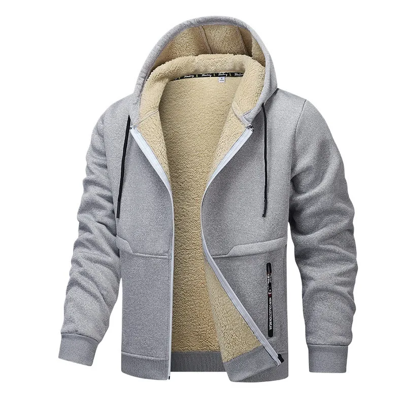 Jaket Hoodie Kasual Pria yang  - Sherpa Hoodie Fleece ulasan dan harga