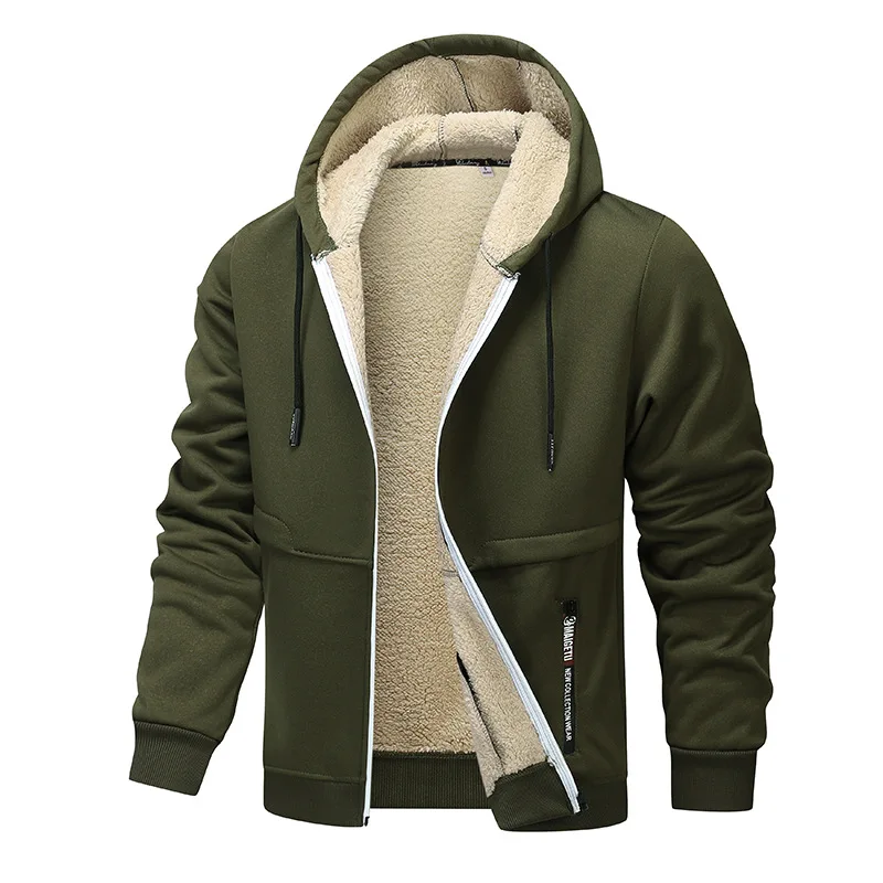 Jaket Hoodie Kasual Pria yang  - Sherpa Hoodie Fleece ulasan dan harga