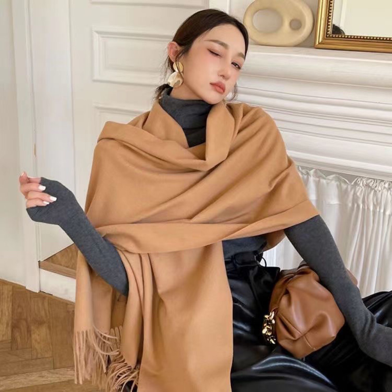 Syal Hitam Baru Syal Wanita Wo - Wool Scarf Men ulasan dan harga